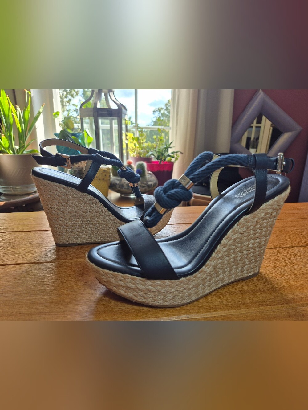 Michael Kors Holly Leather Wedge Sandals - Size 8